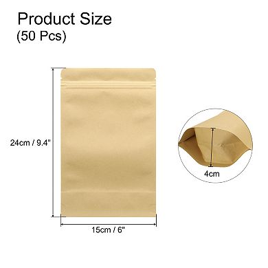 50pcs Kraft Stand Up Pouches Sealable Paper Bags Packaging Zipper Bags for Food Storage, 6x9.4 Inch