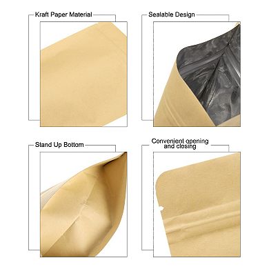 50pcs Kraft Stand Up Pouches Sealable Paper Bags Packaging Zipper Bags for Food Storage, 6x9.4 Inch