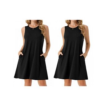 2 Packs Women's Summer Dresses Tie Dye Tank Dress Sleeveless Loose Tshirt Sundress with Pockets