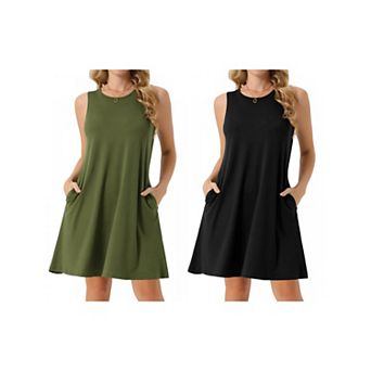 2 Packs Women's Summer Dresses Tie Dye Tank Dress Sleeveless Loose Tshirt Sundress with Pockets
