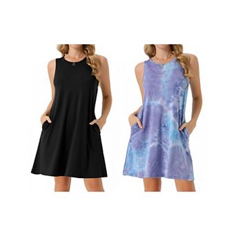 2 Packs Women's Summer Dresses Tie Dye Tank Dress Sleeveless Loose Tshirt Sundress with Pockets