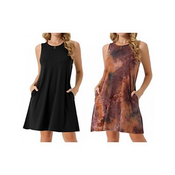 2 Packs Women's Summer Dresses Tie Dye Tank Dress Sleeveless Loose Tshirt Sundress with Pockets