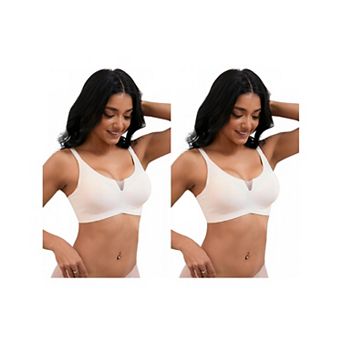 2 Packs Women's Push Up Mesh Wirefree Bras Adjustable Straps Padded Comfortable Bras