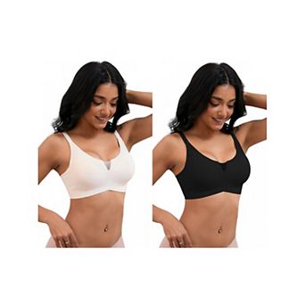 2 Packs Women's Push Up Mesh Wirefree Bras Adjustable Straps Padded Comfortable Bras
