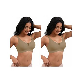 2 Packs Women's Push Up Mesh Wirefree Bras Adjustable Straps Padded Comfortable Bras