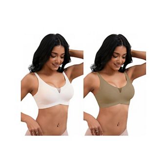 2 Packs Women's Push Up Mesh Wirefree Bras Adjustable Straps Padded Comfortable Bras