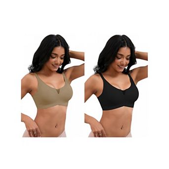 2 Packs Women's Push Up Mesh Wirefree Bras Adjustable Straps Padded Comfortable Bras