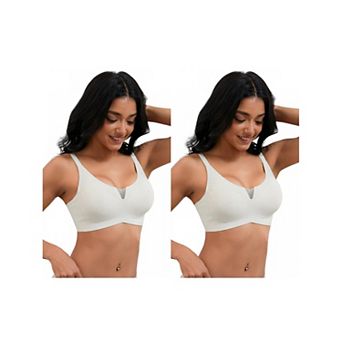 2 Packs Women's Push Up Mesh Wirefree Bras Adjustable Straps Padded Comfortable Bras