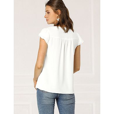 2 Packs Women's V Neck Work Casual Cap Sleeve Blouse Top