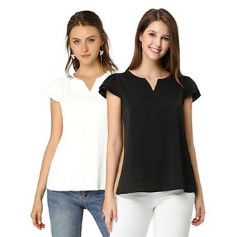 2 Packs Women's V Neck Work Casual Cap Sleeve Blouse Top