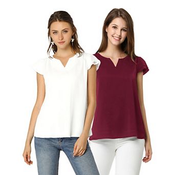 2 Packs Women's V Neck Work Casual Cap Sleeve Blouse Top