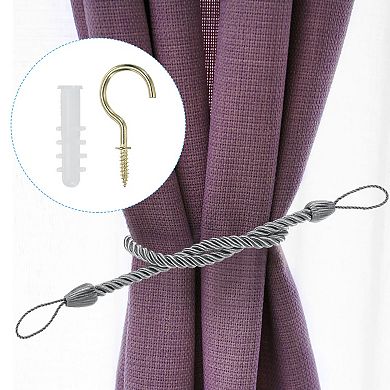 Curtain Tiebacks Ropes, 6 Pack Decorative Braided Curtain Holdback Cord with Screw Hooks & Bolts