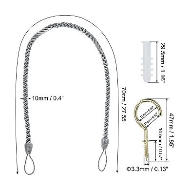 Curtain Tiebacks Ropes, 6 Pack Decorative Braided Curtain Holdback Cord with Screw Hooks & Bolts