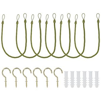 Curtain Tiebacks Ropes, 6 Pack Decorative Braided Curtain Holdback Cord with Screw Hooks & Bolts