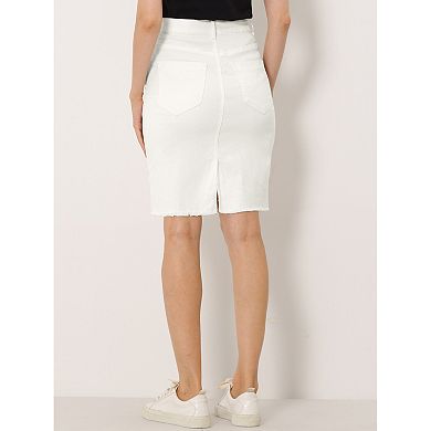 2 Packs Women's Distressed High Waist Ripped Hem Knee Length Denim Skirt