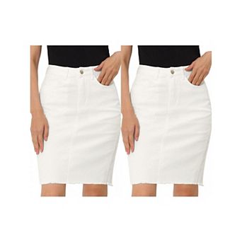 2 Packs Women's Distressed High Waist Ripped Hem Knee Length Denim Skirt