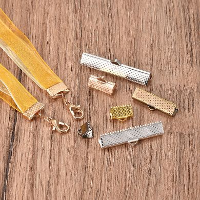 120Pcs Ribbon Crimp Clamp Ends, 16mm Bookmark Pinch Cord End Clasps for DIY Craft Making