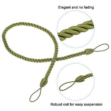 Curtain Tiebacks Ropes, 2 Pack Decorative Braided Curtain Holdback Cord with Screw Hooks & Bolts