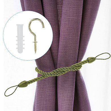 Curtain Tiebacks Ropes, 2 Pack Decorative Braided Curtain Holdback Cord with Screw Hooks & Bolts