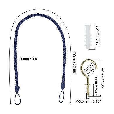 Curtain Tiebacks Ropes, 2 Pack Decorative Braided Curtain Holdback Cord with Screw Hooks & Bolts