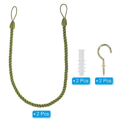 Curtain Tiebacks Ropes, 2 Pack Decorative Braided Curtain Holdback Cord with Screw Hooks & Bolts