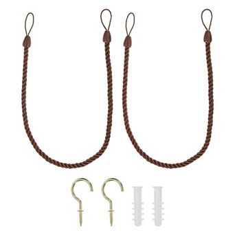 Curtain Tiebacks Ropes, 2 Pack Decorative Braided Curtain Holdback Cord with Screw Hooks & Bolts