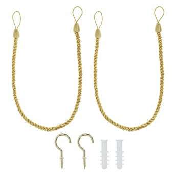 Curtain Tiebacks Ropes, 2 Pack Decorative Braided Curtain Holdback Cord with Screw Hooks & Bolts