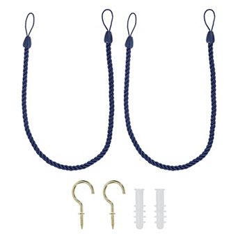 Curtain Tiebacks Ropes, 2 Pack Decorative Braided Curtain Holdback Cord with Screw Hooks & Bolts