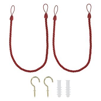 Curtain Tiebacks Ropes, 2 Pack Decorative Braided Curtain Holdback Cord with Screw Hooks & Bolts