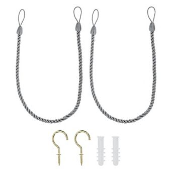 Curtain Tiebacks Ropes, 2 Pack Decorative Braided Curtain Holdback Cord with Screw Hooks & Bolts