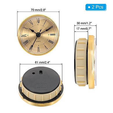 2.8" Quartz Clock Insert, 2Pcs Round Mini Roman Numeral Clock Fit 2.4" Diameter Hole for Replacement
