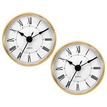 2.8" Quartz Clock Insert, 2 pc Round Mini Roman Numeral Clock Fit 2.4" Diameter Hole for Replacement