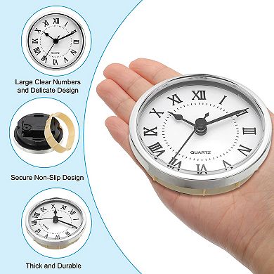 3.5" Quartz Clock Insert, Round Mini Roman Numeral Clock Fit 3.1" Diameter Hole for Replacement