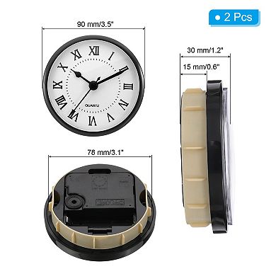 3.5" Quartz Clock Insert, 2Pcs Round Mini Roman Numeral Clock Fit 3" Diameter Hole for Replacement