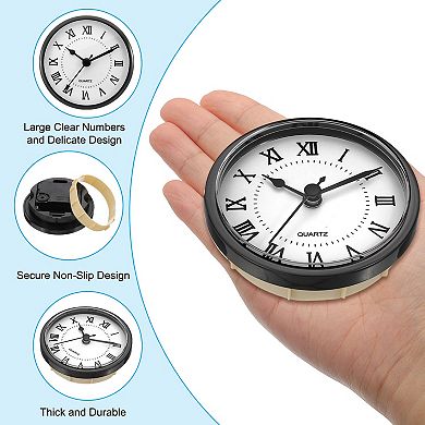 3.5" Quartz Clock Insert, 2Pcs Round Mini Roman Numeral Clock Fit 3" Diameter Hole for Replacement