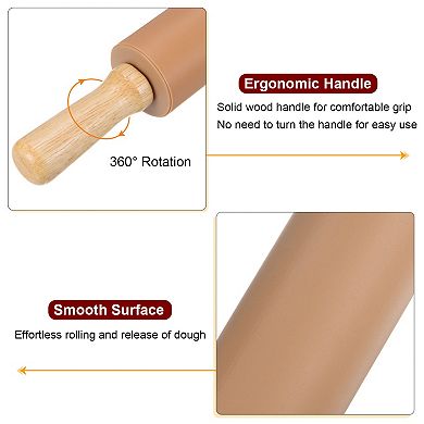 2pcs Silicone Rolling Pins for Baking 14.9" Non-Stick Silicone Surface Wooden Handle Rolling Pin