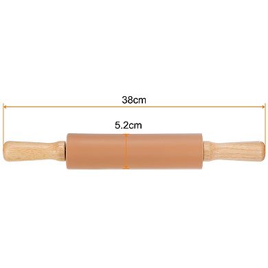 2pcs Silicone Rolling Pins for Baking 14.9" Non-Stick Silicone Surface Wooden Handle Rolling Pin