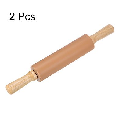 2pcs Silicone Rolling Pins for Baking 14.9" Non-Stick Silicone Surface Wooden Handle Rolling Pin