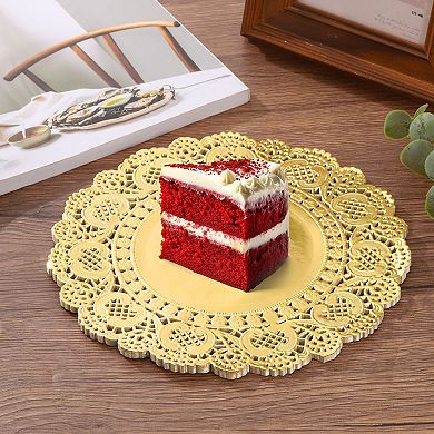 200 Pcs Gold Lace Paper Doilies 5" Round Tableware Disposable Decorative Foil Lace Paper Placemats