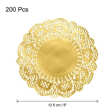 200 Pcs Gold Lace Paper Doilies 5" Round Tableware Disposable Decorative Foil Lace Paper Placemats