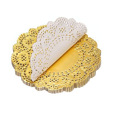 200 Pcs Gold Lace Paper Doilies 5" Round Tableware Disposable Decorative Foil Lace Paper Placemats