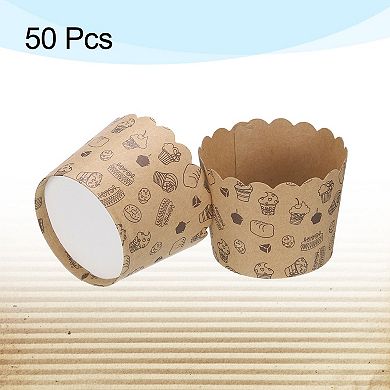 50Pcs Paper Baking Cups, Kraft Paper Muffins Liners Cupcake Greaseproof Disposable Bulk Wrappers