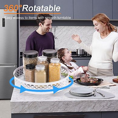 Lazy Susan Organizer, Carbon Steel Turntable Rotating Spice Rack Organizer with Adjustable Height