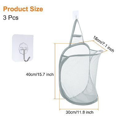 3Pcs Hanging Laundry Hamper Foldable Mesh Laundry Basket with Hooks for Home Storage, Camping Trip