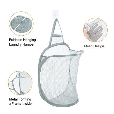 3Pcs Hanging Laundry Hamper Foldable Mesh Laundry Basket with Hooks for Home Storage, Camping Trip