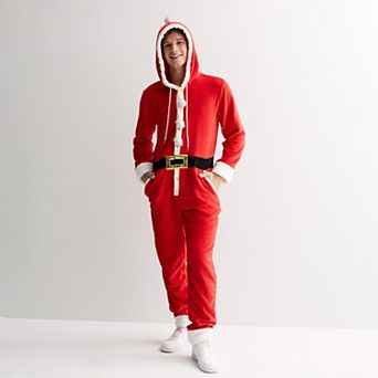 Men's Long Sleeve Santa Hoodie Pom Pom Romper