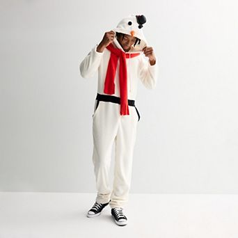 Men's Long Sleeve Dapper Frosty Snowman Hooded Union Suit