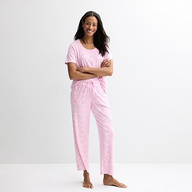 Women's Croft & Barrow® Valentine's Day Henley Short Sleeve Pajama Top & Pajama Pants Set