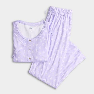 Women's Croft & Barrow® Valentine's Day Henley Short Sleeve Pajama Top & Pajama Pants Set