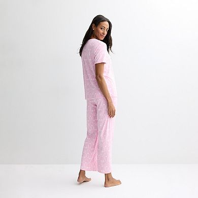 Women's Croft & Barrow® Valentine's Day Henley Short Sleeve Pajama Top & Pajama Pants Set